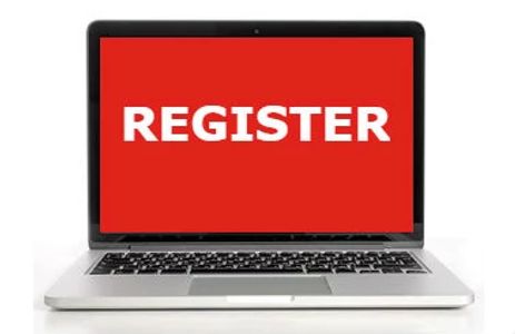 Computer with the word Register on the screen