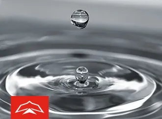 Water droplets with overlaid RedRaven logo