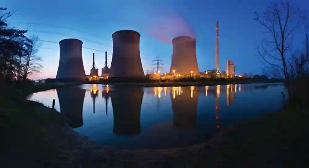 Nuclear plant at dusk