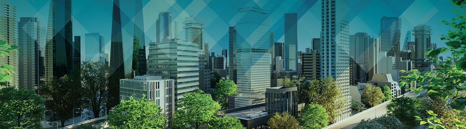 Green City with Grid Overlay