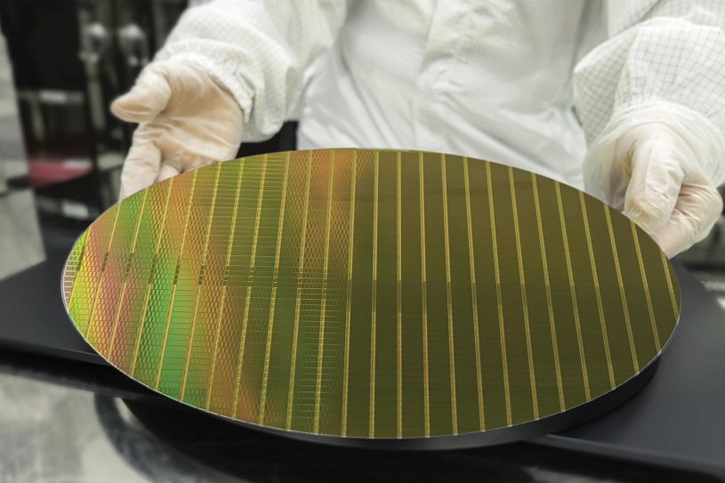 wafer silicon semiconductor chip clean room technology circuit integrated electronic fab white engineer tech digital computer ic industry microchip modern development Inspection hand business manufacturing glove prepare die device